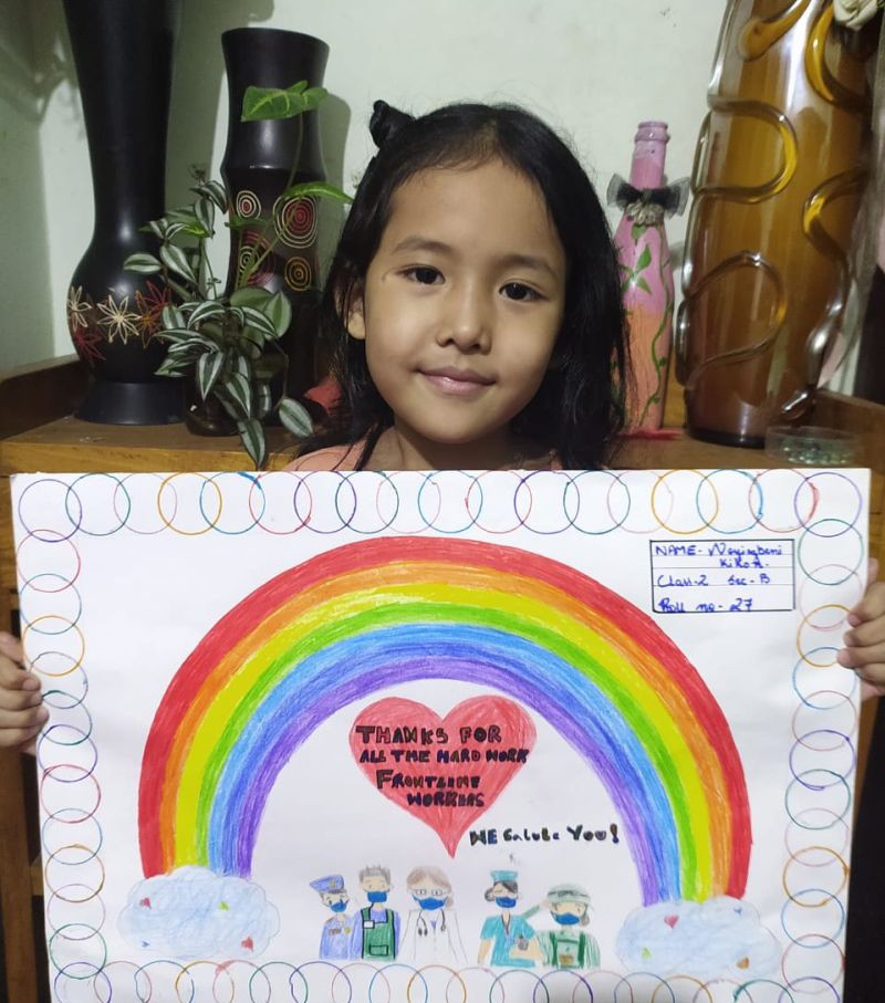 Students of Minister’s Hill Baptist Higher Secondary School participate in the drawing competition conducted on the theme ‘Thanking the Frontline Workers’ on September 24.